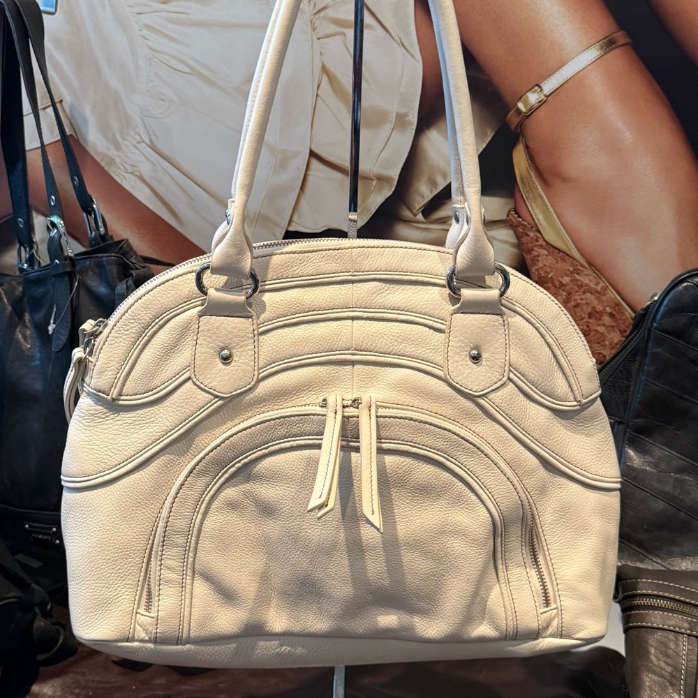 Classic Cream Leather Satchel Bag
